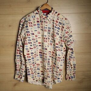 Tommy Hilfiger Nautical Flags Print Button Down Shirt Mens XL Long Sleeve Casual